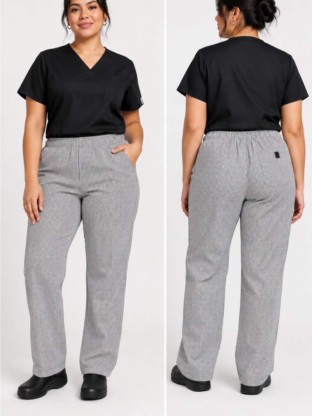 Happy chef women Straight-Leg Houndstooth Pull-On Pants in Gray